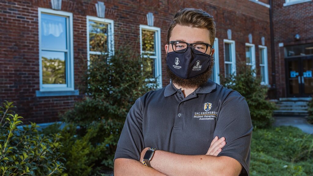 Austin Moore in a face mask