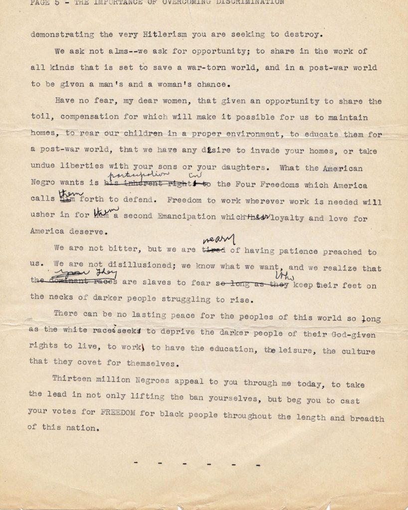 the paper containing Brown's speech, including handwritten markups