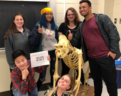 students with gorilla skeleton