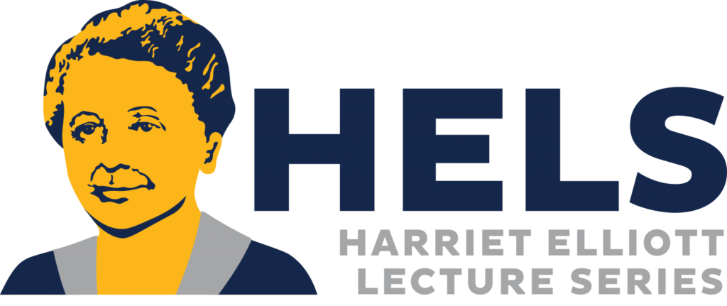 Illustration of Harriet Elliott with text reading "HELS: Harriet Elliott Lecture Series"