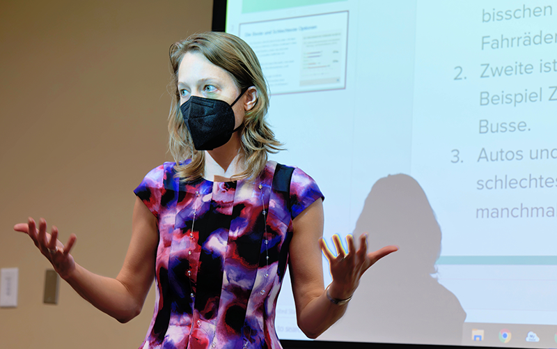 Faye Stewart teaching with mask on