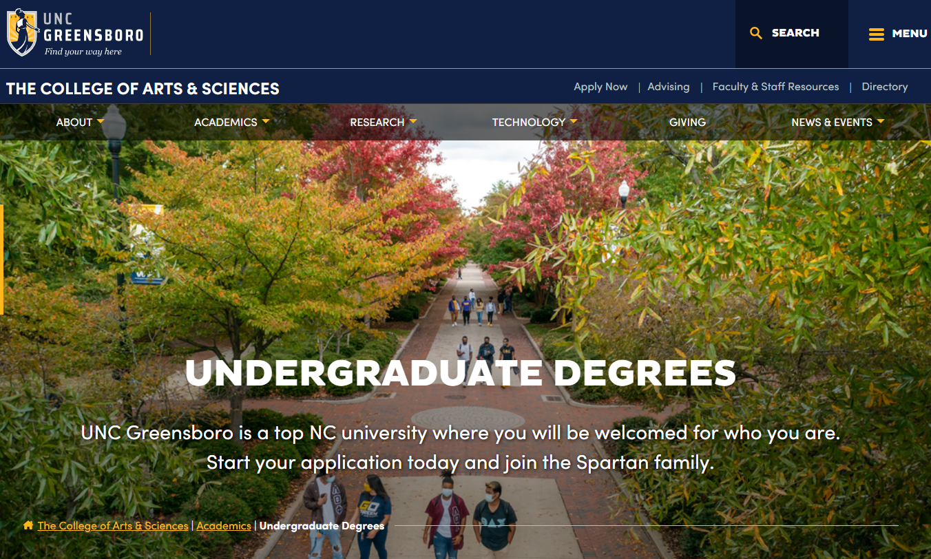 Screenshot of the new Undergraduate Degrees page.