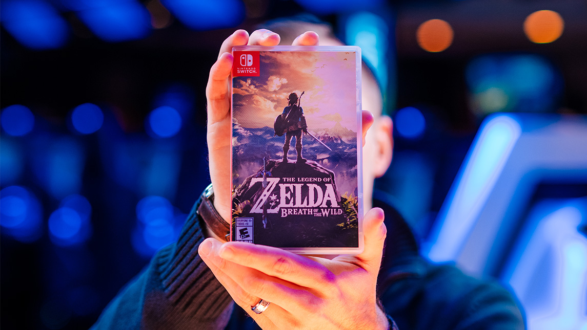 Zelda video game case being held up