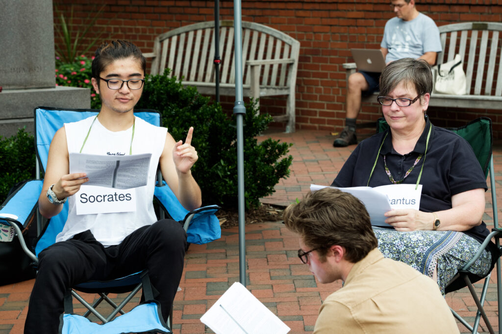 A group of philosophy students engaging a discussion