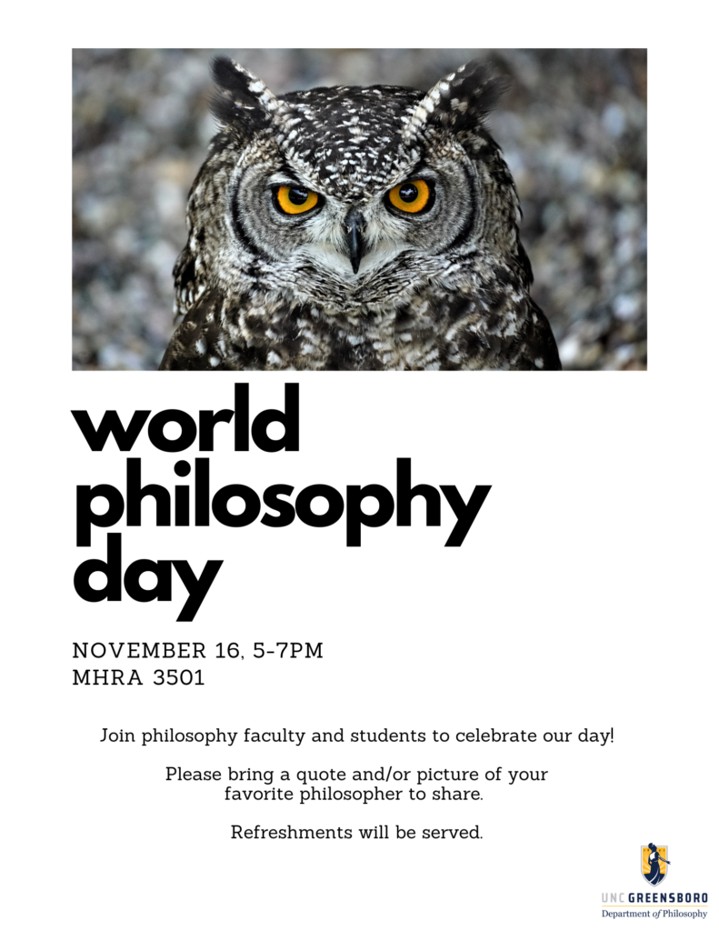 poster for world philosophy day featuring a photo of an owl