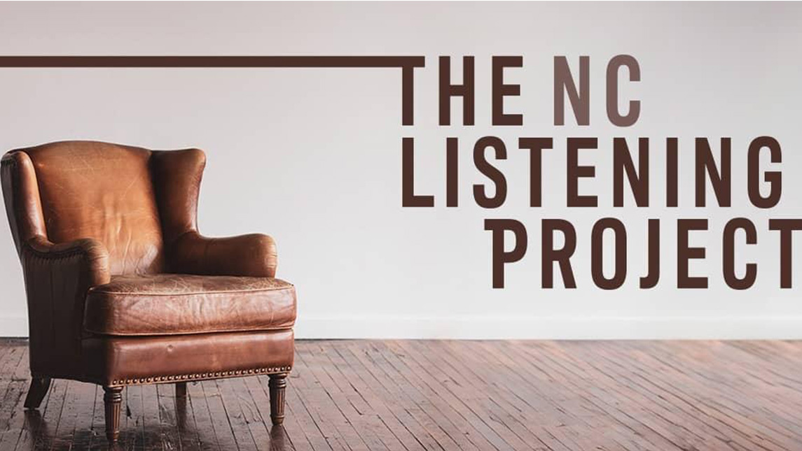 The NC Listening Project with empty chair