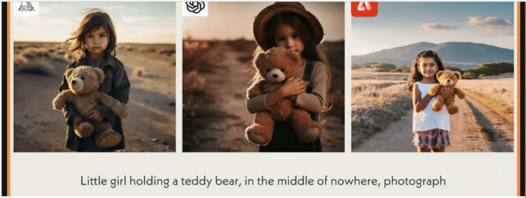 AI-generated realistic images of a little girl holding a teddy bear.