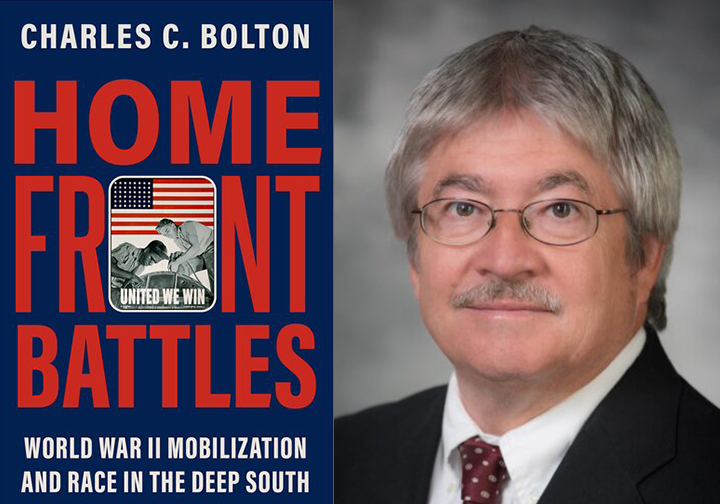 Charles Bolton and the cover of his book, Home Front Battles