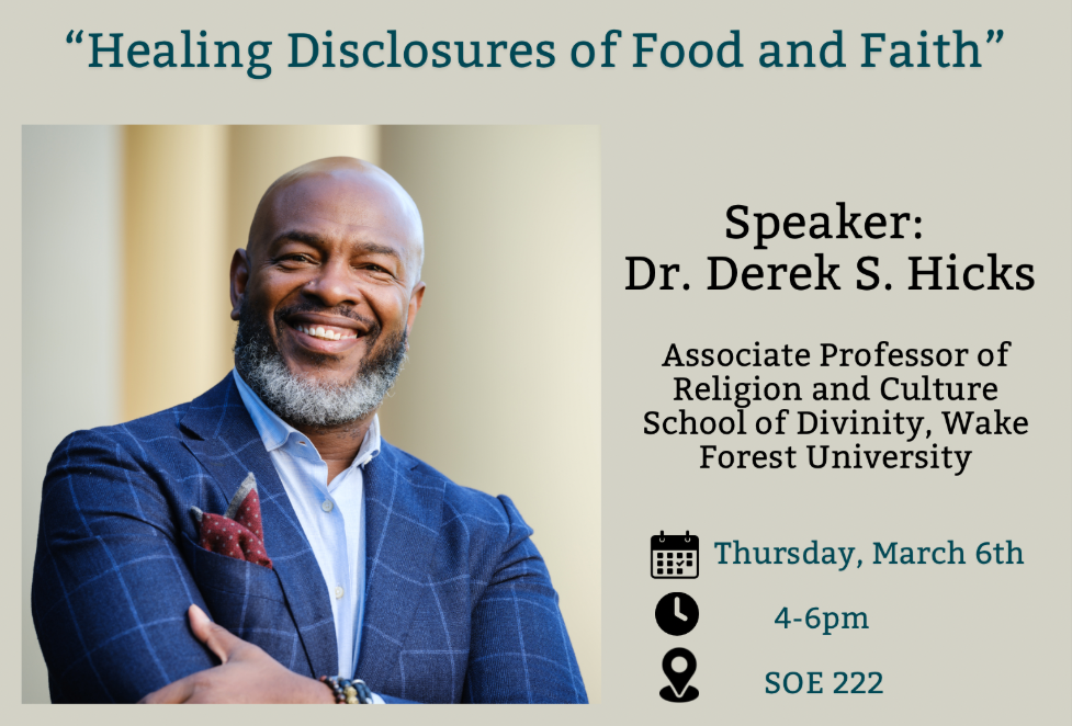 Headshot of Derek S. Hicks with event information