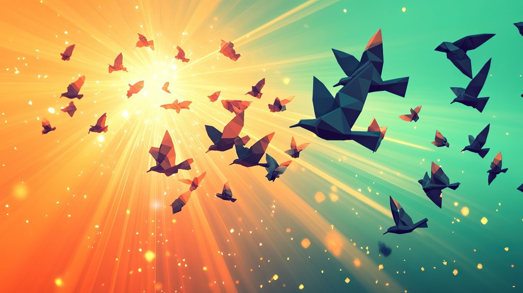 illustrated flock of birds migrating