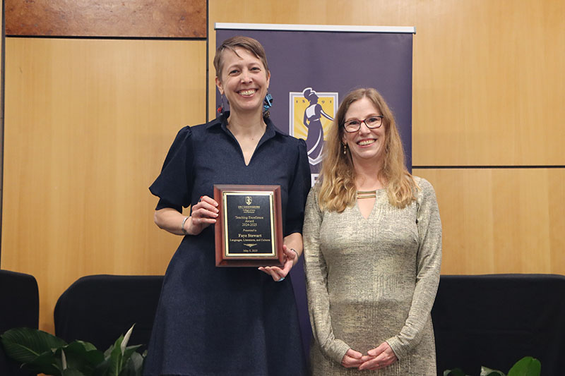 Faye Stewart, Teaching Excellence Award Recipient, with Dean Adamson