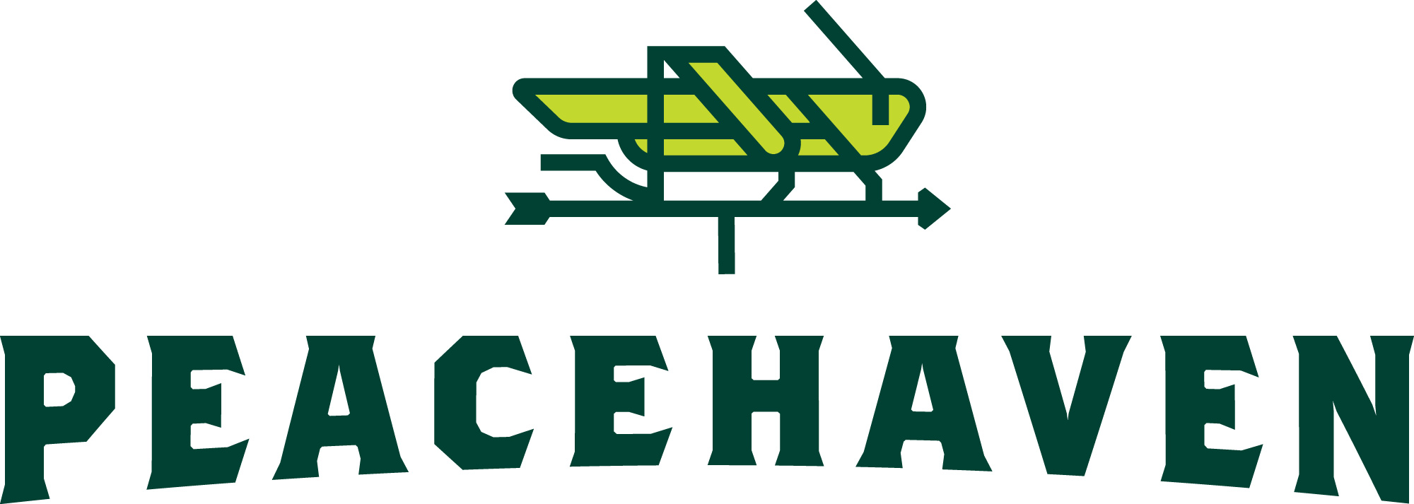 Peacehaven logo, featuring a light green grasshopper outlined in a darker green, with the word "Peacehaven" underneath. 