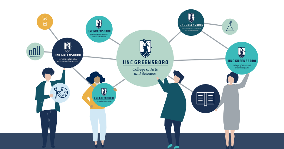 illustration representing different colleges and schools around UNCG