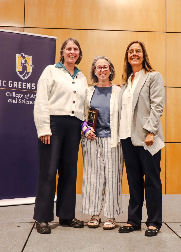 Dean Kelly Joyce (left) poses with Senior Lecturer Tatia Beal (center) and Department Head Mariche Bayonas