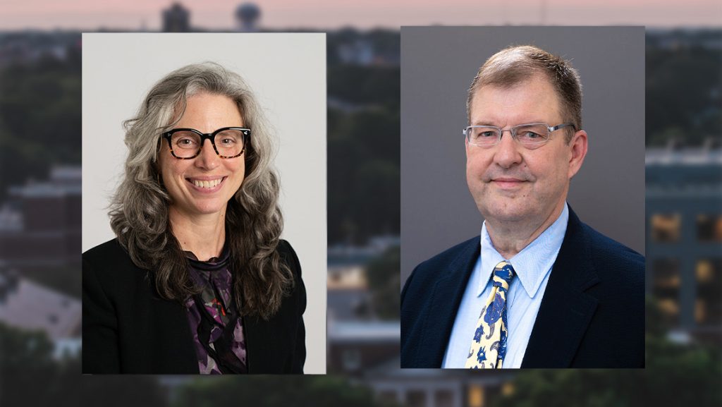 A header image featuring headshots of Dr. James Anderson, professor of history, and Rachele Riley, associate professor of new media and design
