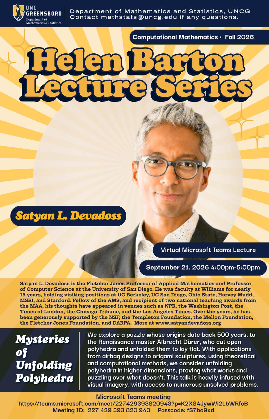Poster of Helen Barton Lecture: “Mysteries of unfolding polyhedra”